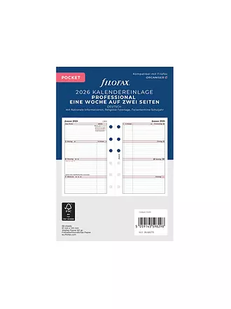 FILOFAX | Kalendereinlage Professional Pocket Woche Deutsch 2026 | 